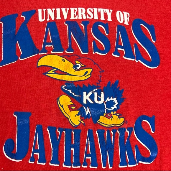 Vtg University of Kansas KU Jayhawks single stitch t shirt YOUTH size small - Picture 2 of 7
